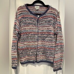 VTG For Her Van Heusen Size L Ramie Cotton Fair Isle Pearl Button Front Cardigan